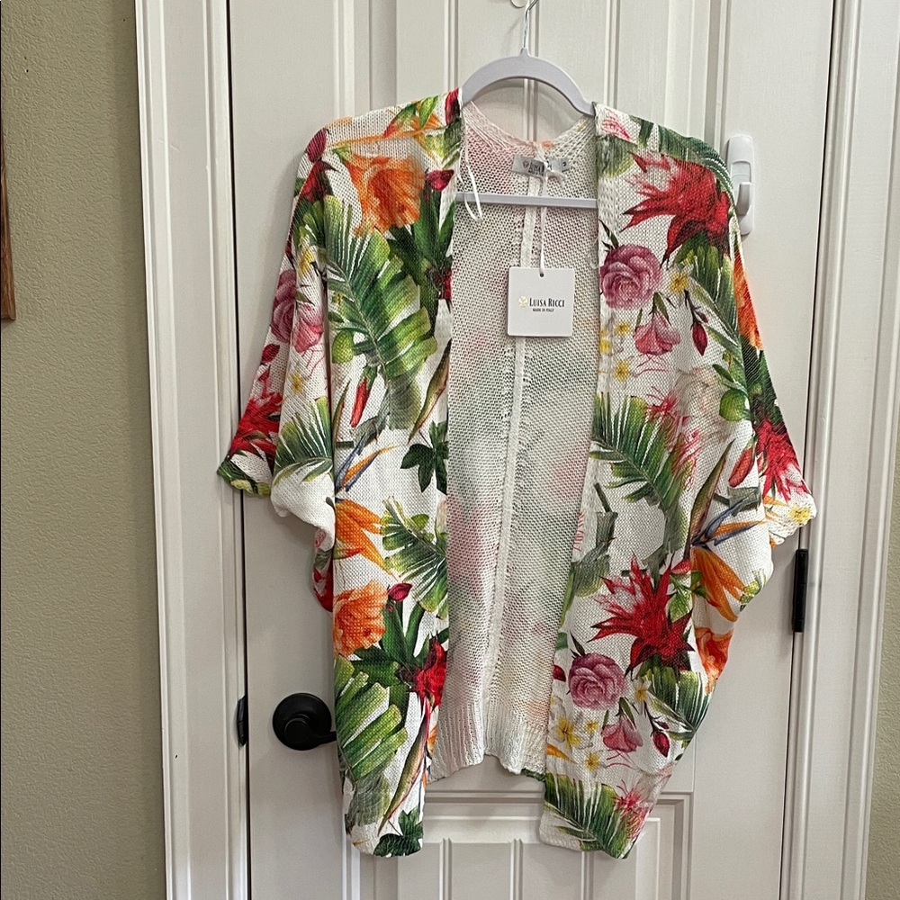 LUISA RICCI ITALIAN Tropical Floral Open-Front Cardigan